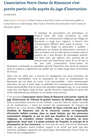 Premier communiqué de presse en mai 2018